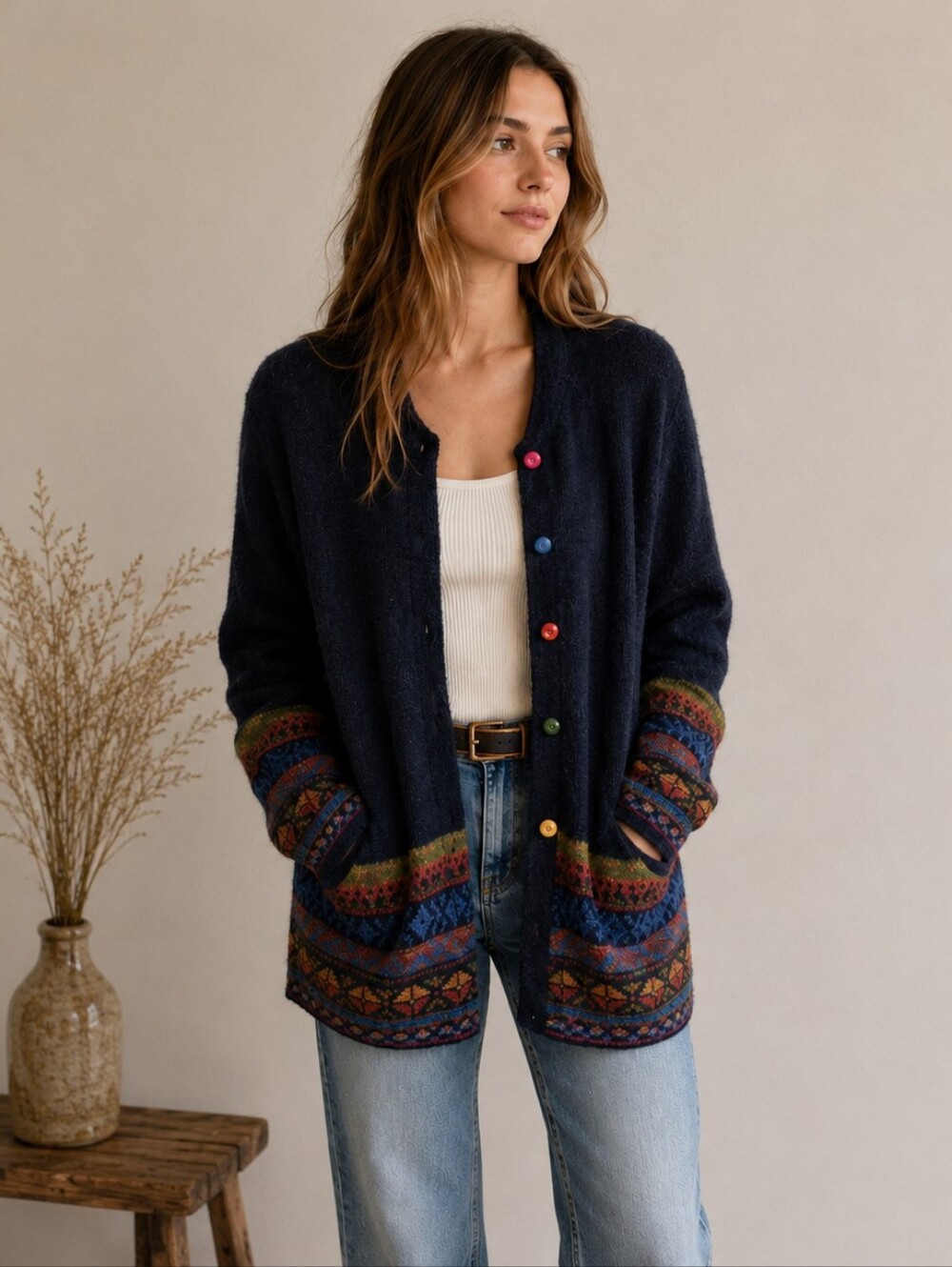 Alpaca Cardigan Handmade In Peru-  Small